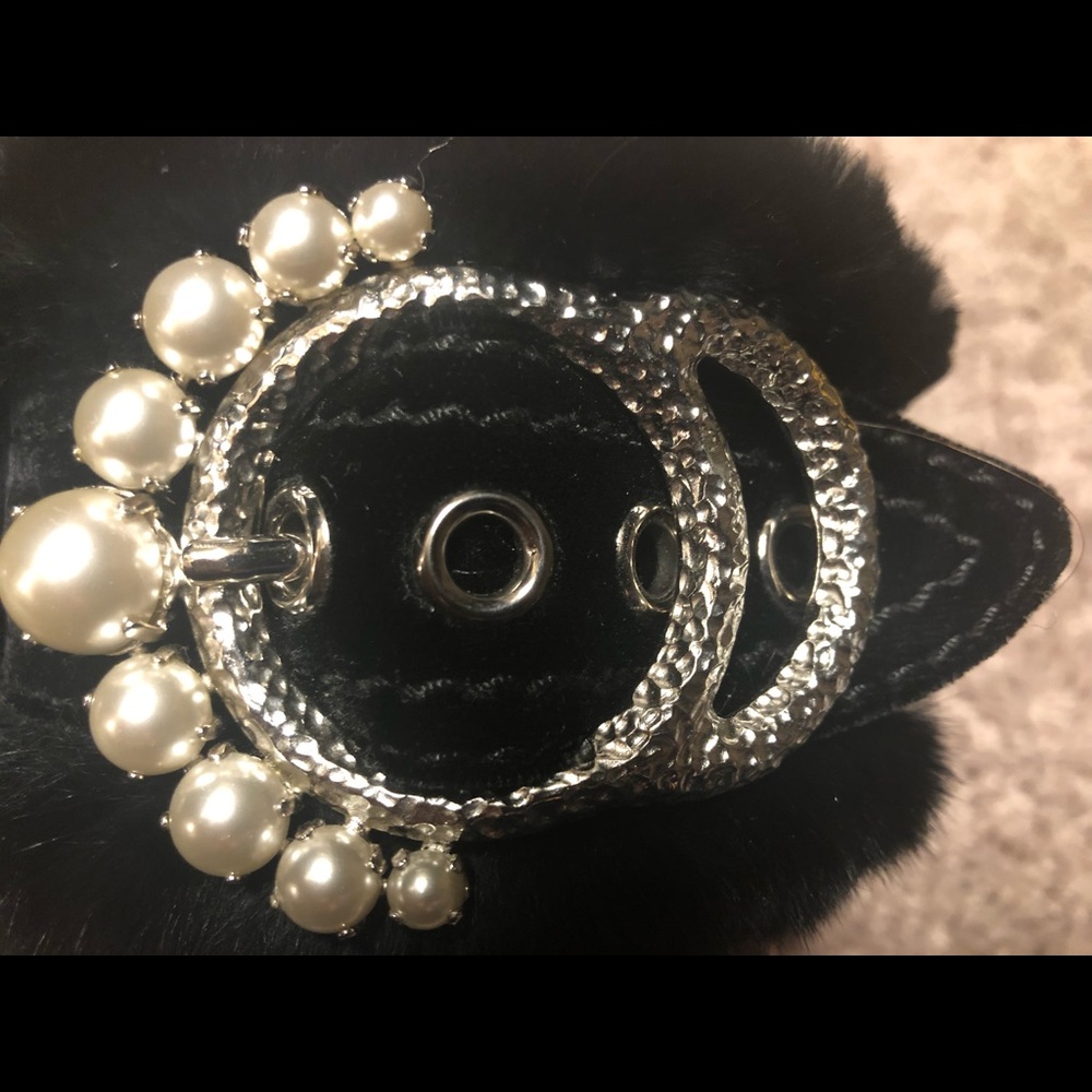 Miu Miu 45mm black pearl buckle fur slides sz 38 - Picture 4 of 6